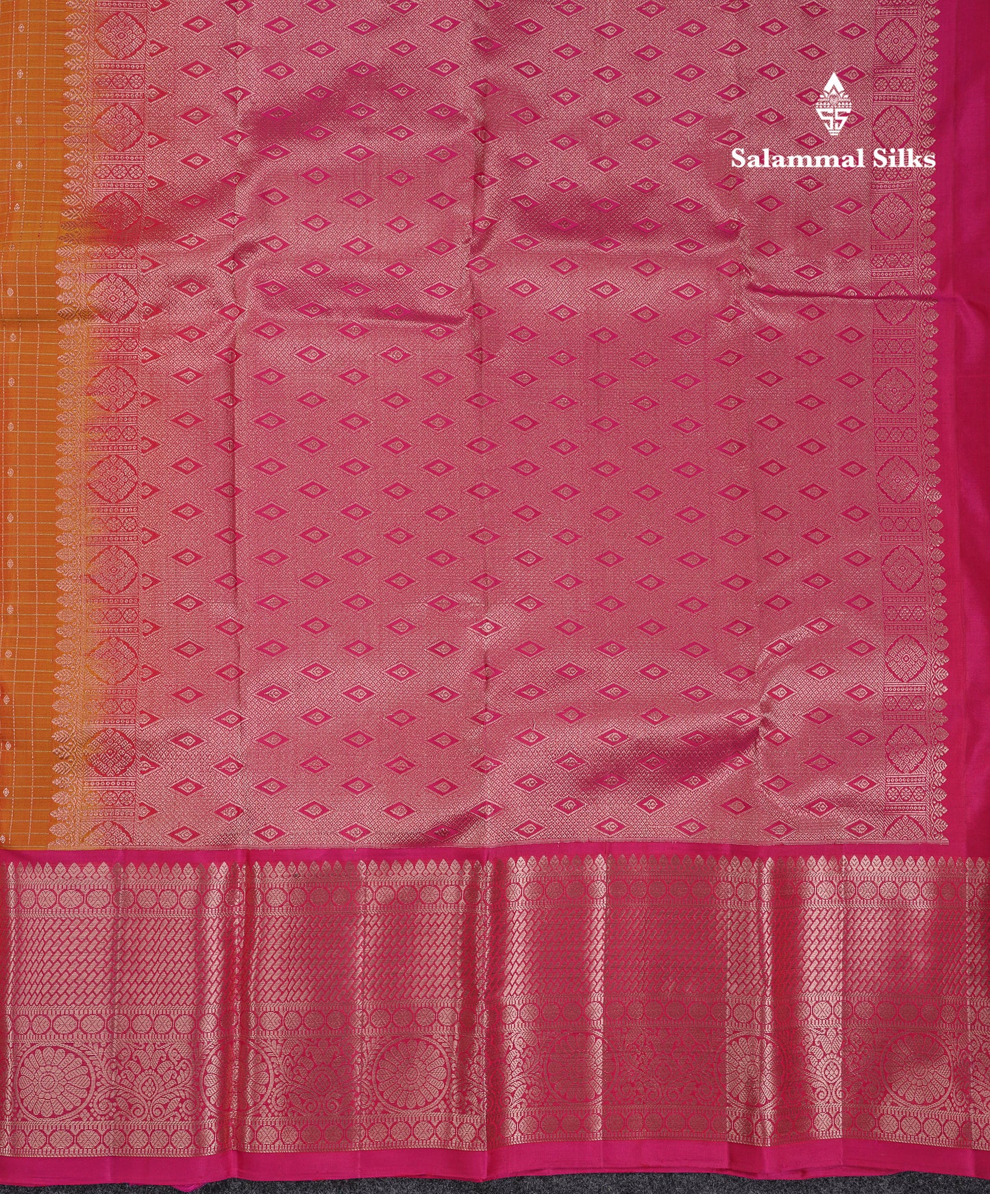 Beautiful Mango Yellow Small Checks With Butta Pure Kanjivaram Silk Saree With Contrast Pink Traditional Evening Morning Border