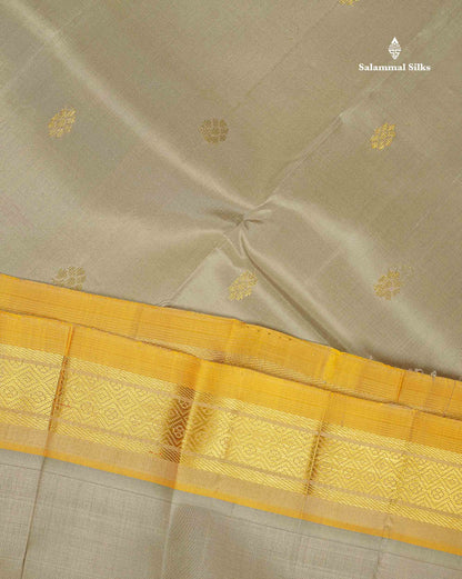 One Side Border Pure Silk Saree - Light Parrot Green Colour Zari Butta With Contrast Mustard Yellow Small Border