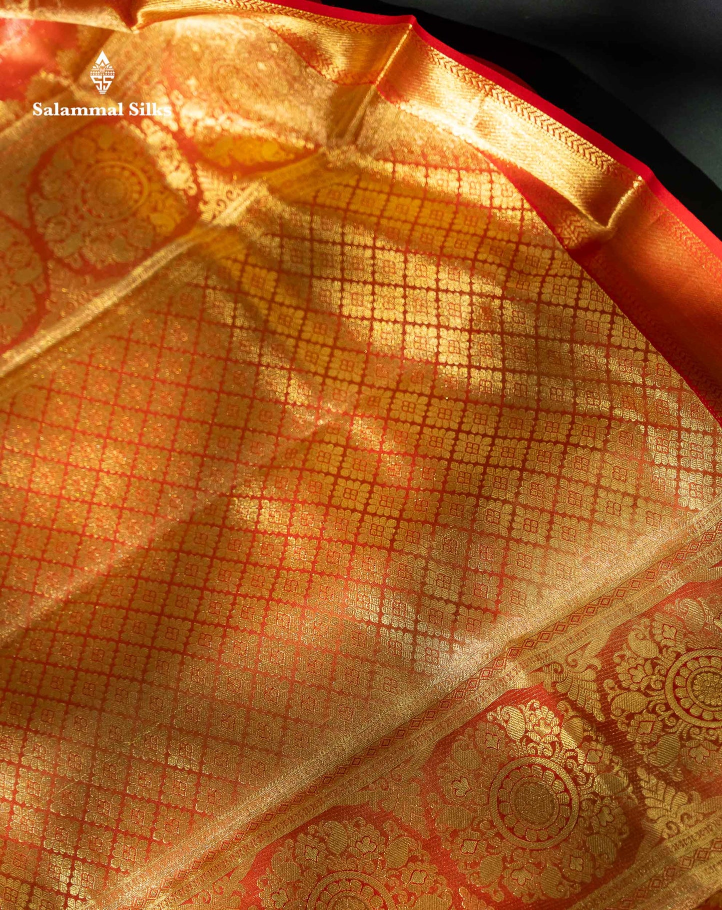 Beautiful Orange Tissue Bridal Pure Kanjivaram Silk Saree With Contrast Chilly Red Traditional Evening Morning Border