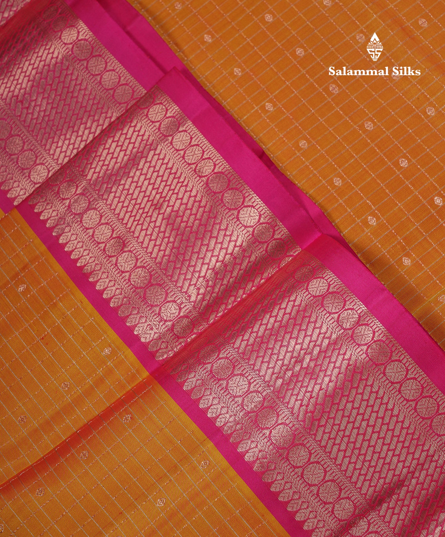 Beautiful Mango Yellow Small Checks With Butta Pure Kanjivaram Silk Saree With Contrast Pink Traditional Evening Morning Border