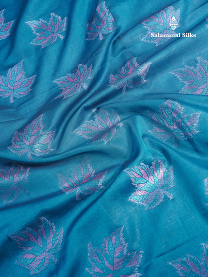 Dual Tone Pink Semi Raw Silk Saree With Contrast Navy Blue Blouse