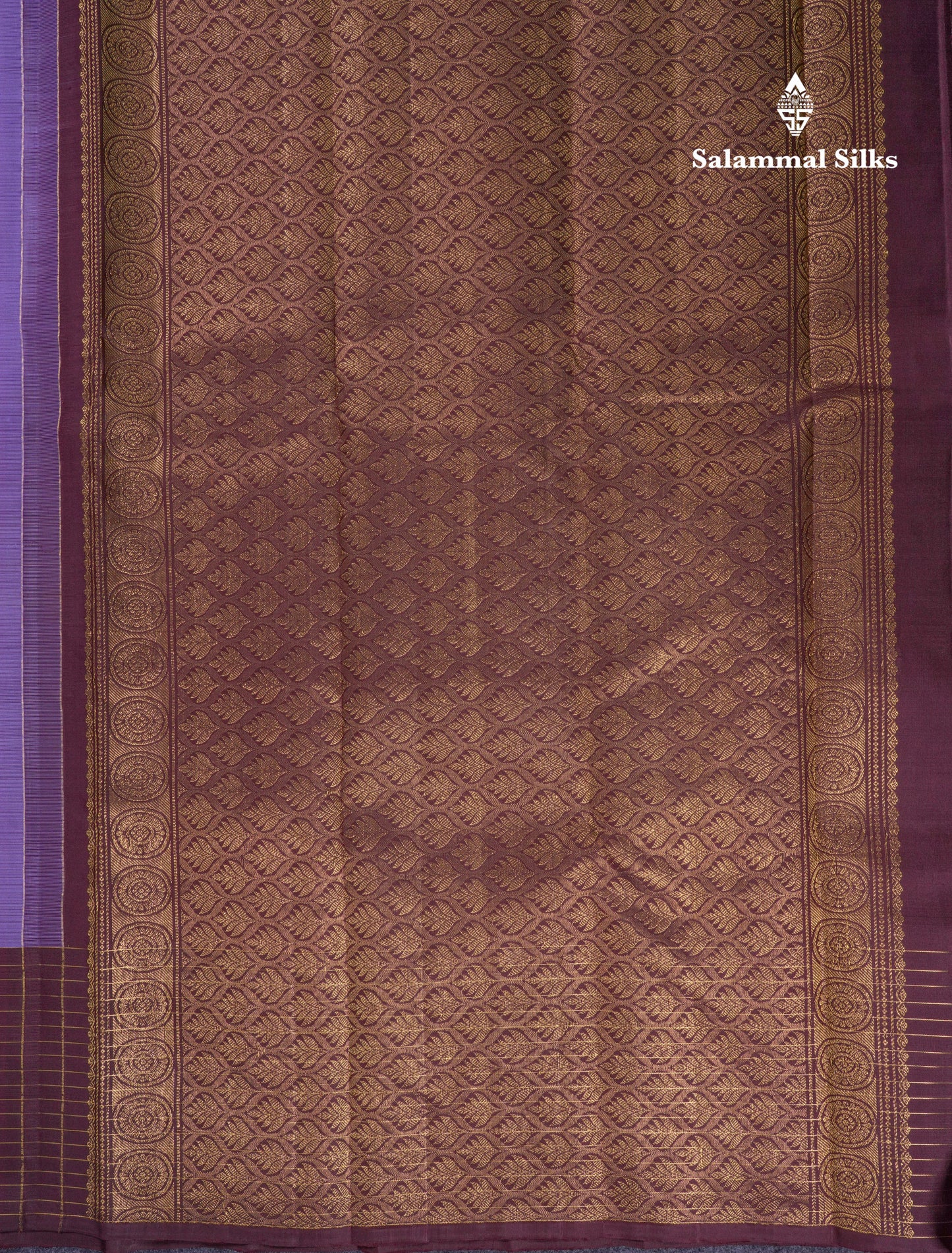 Beautiful Lavender Pure Kanjivaram Silk Saree With Contrast Dark Brown Checks With Butta Border