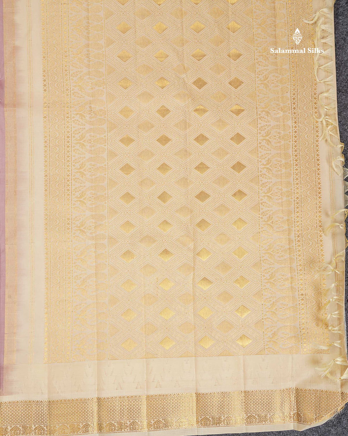 Pure Kanjivaram Silk Saree - White Colour Body Zari Butta & Contrast Black Traditional Temple Border