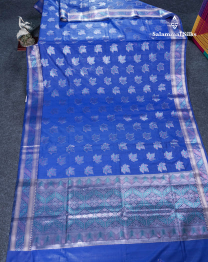 Dual Tone Pink Semi Raw Silk Saree With Contrast Navy Blue Blouse