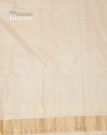 Pure Kanjivaram Silk Saree - White Colour Body Zari Butta & Contrast Black Traditional Temple Border