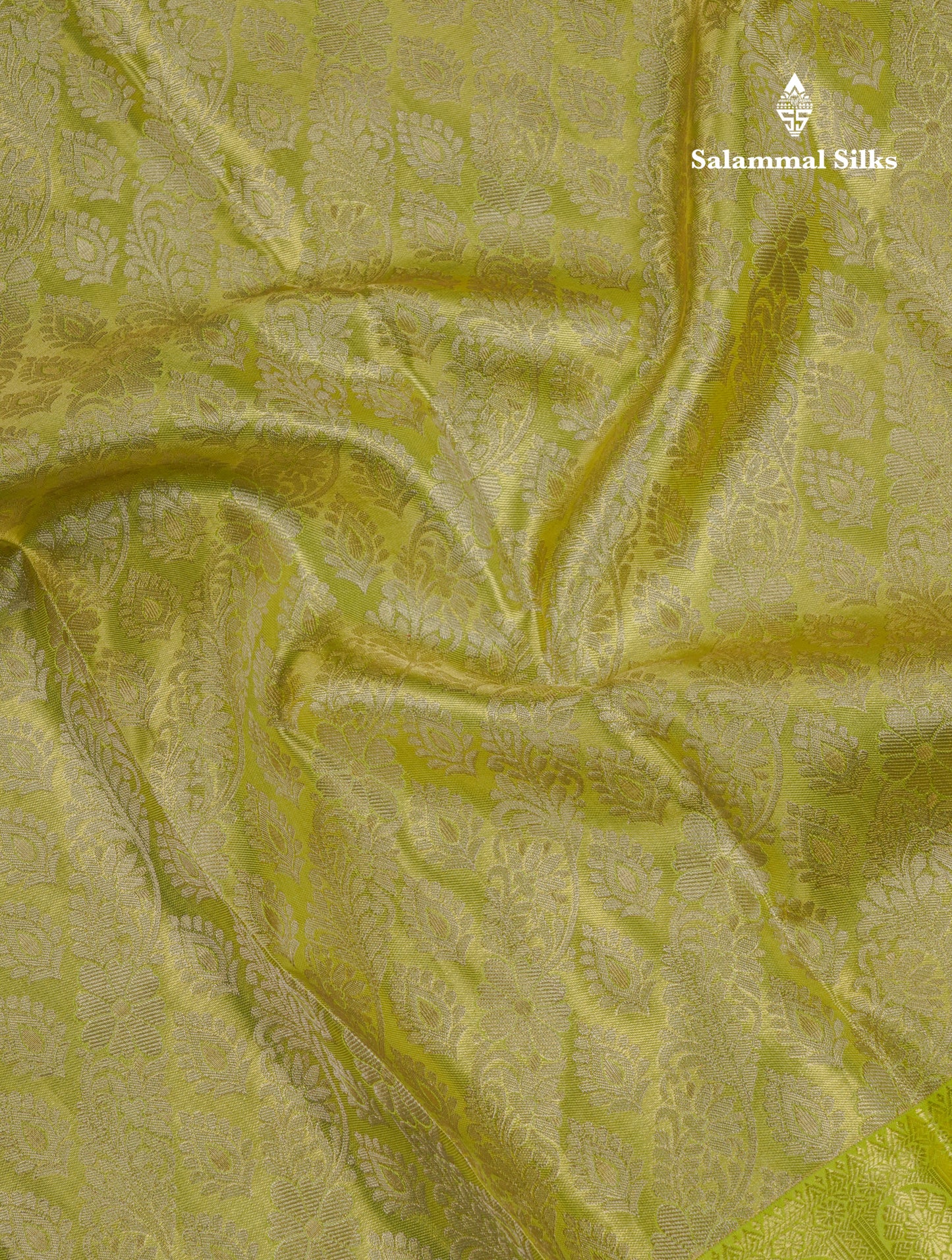 Beautiful Light Green Tissue Bridal Pure Kanjivaram Silk Saree With Contrast Parrot Green Traditional Evening Morning Border
