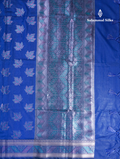 Dual Tone Pink Semi Raw Silk Saree With Contrast Navy Blue Blouse
