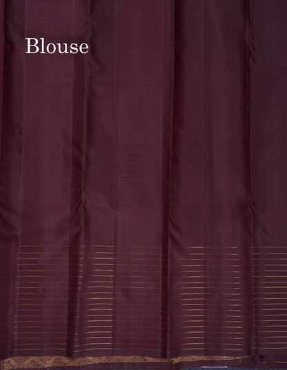 Beautiful Lavender Pure Kanjivaram Silk Saree With Contrast Dark Brown Checks With Butta Border