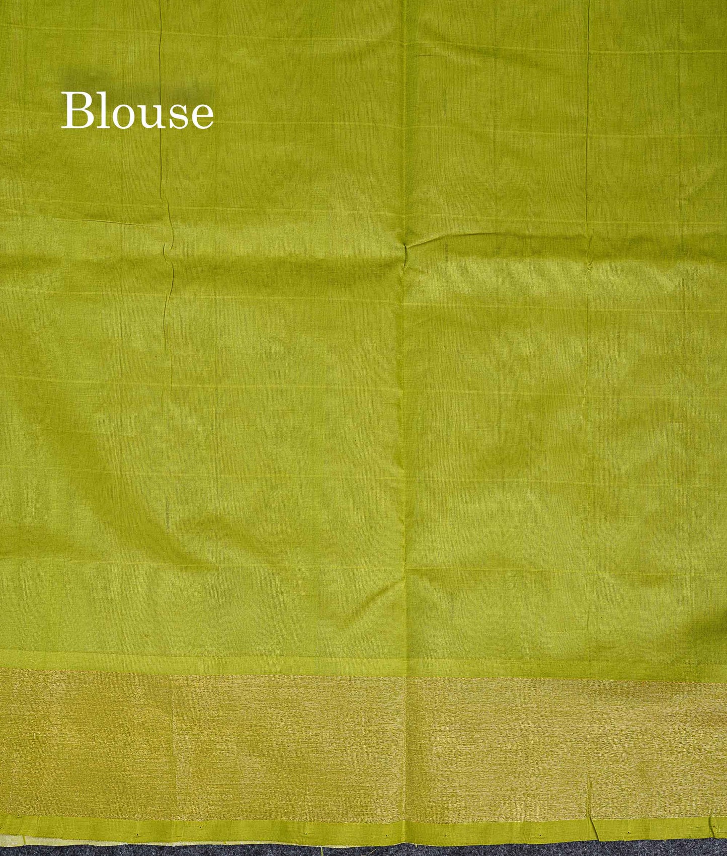 Contrast Parrot Green Blouse Of Half White Semi Silk Cotton Saree