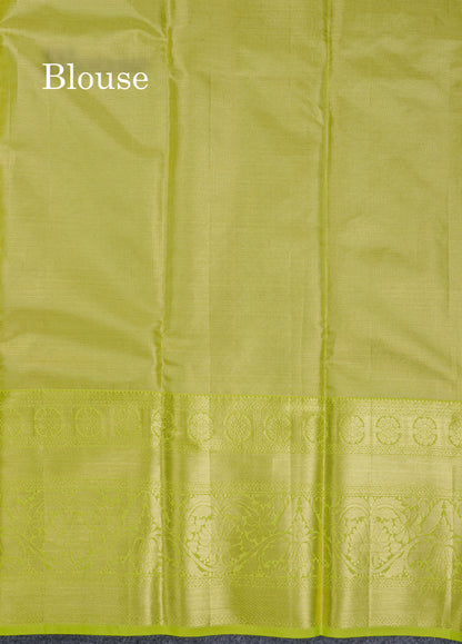 Beautiful Light Green Tissue Bridal Pure Kanjivaram Silk Saree With Contrast Parrot Green Traditional Evening Morning Border