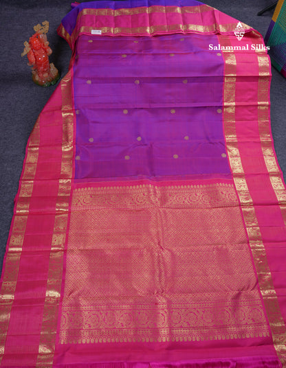 Beautiful Dual Tone Purple Pure Kanjivaram Silk Saree With Contrast Magenta Pink Traditional Border