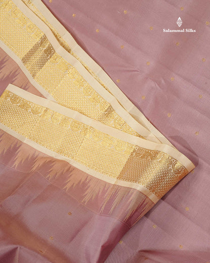 Pure Kanjivaram Silk Saree - White Colour Body Zari Butta & Contrast Black Traditional Temple Border