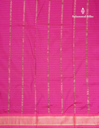 9 Yards Semi Silk Saree Small Checks Violet with Contrast Pink Border