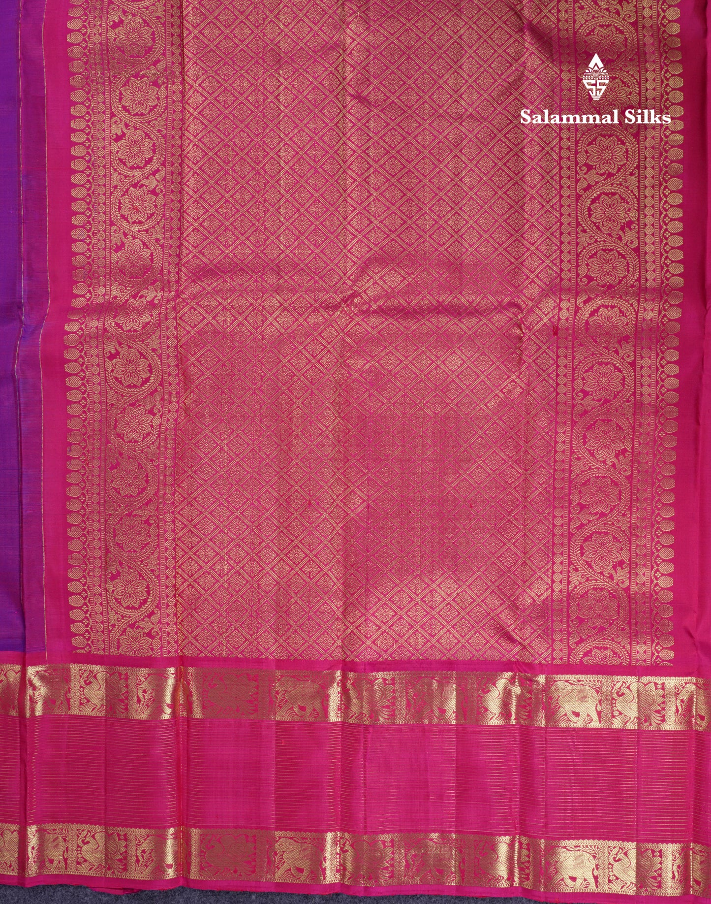 Beautiful Dual Tone Purple Pure Kanjivaram Silk Saree With Contrast Magenta Pink Traditional Border