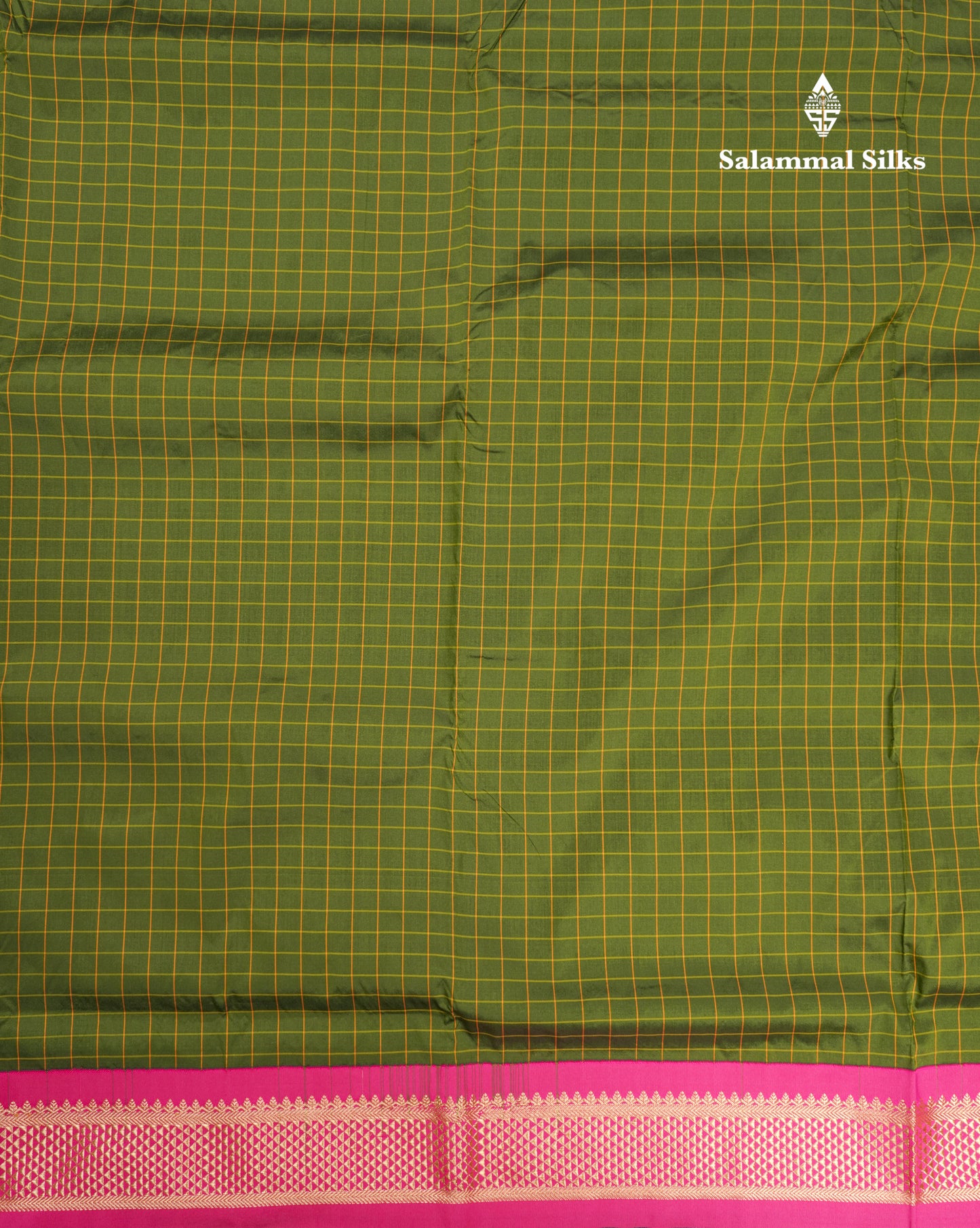 9 Yards Semi Silk Saree Small Checks Violet with Contrast Pink Border