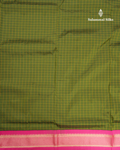9 Yards Semi Silk Saree Small Checks Violet with Contrast Pink Border
