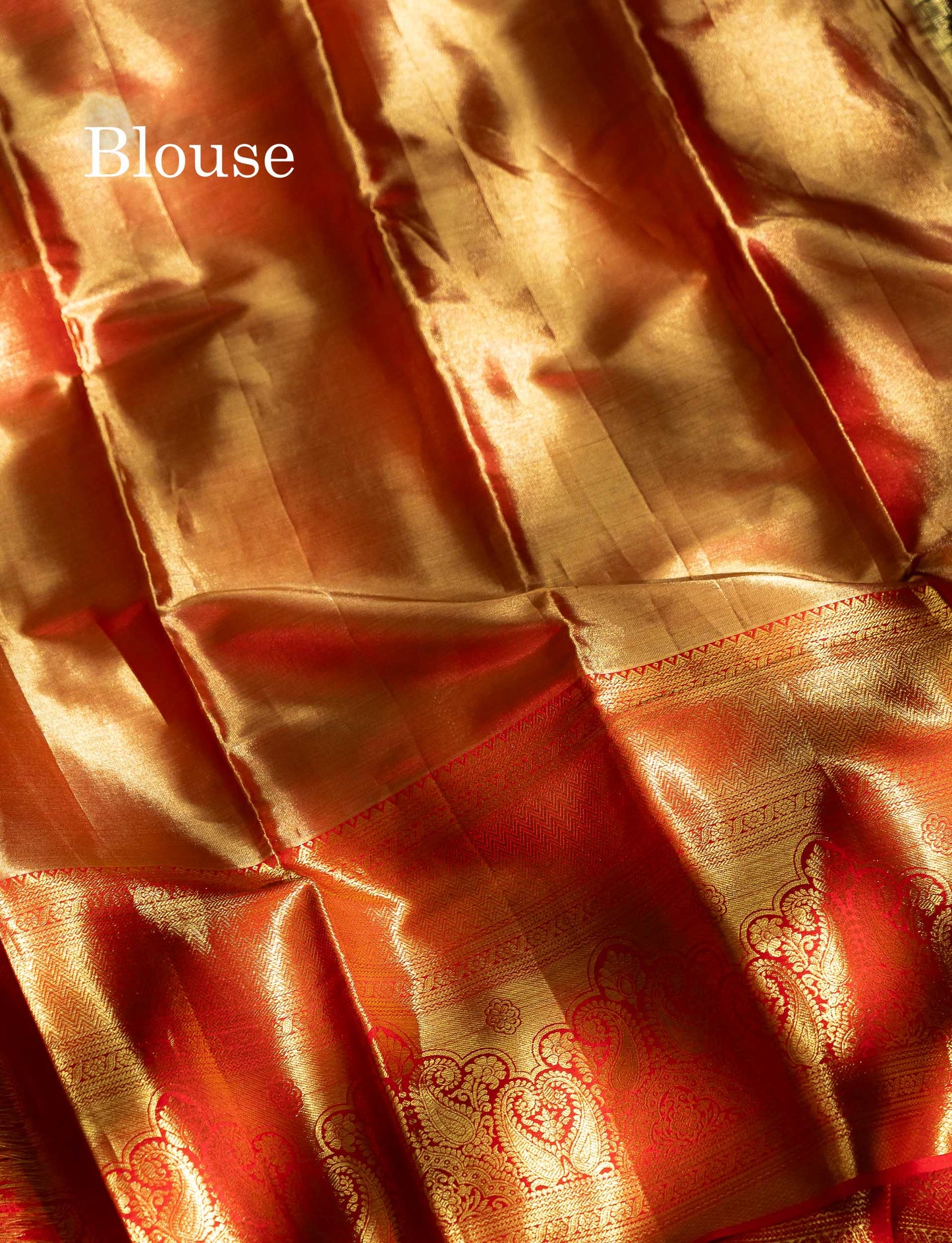 Beautiful Orange Tissue Bridal Pure Kanjivaram Silk Saree With Contrast Chilly Red Traditional Evening Morning Border