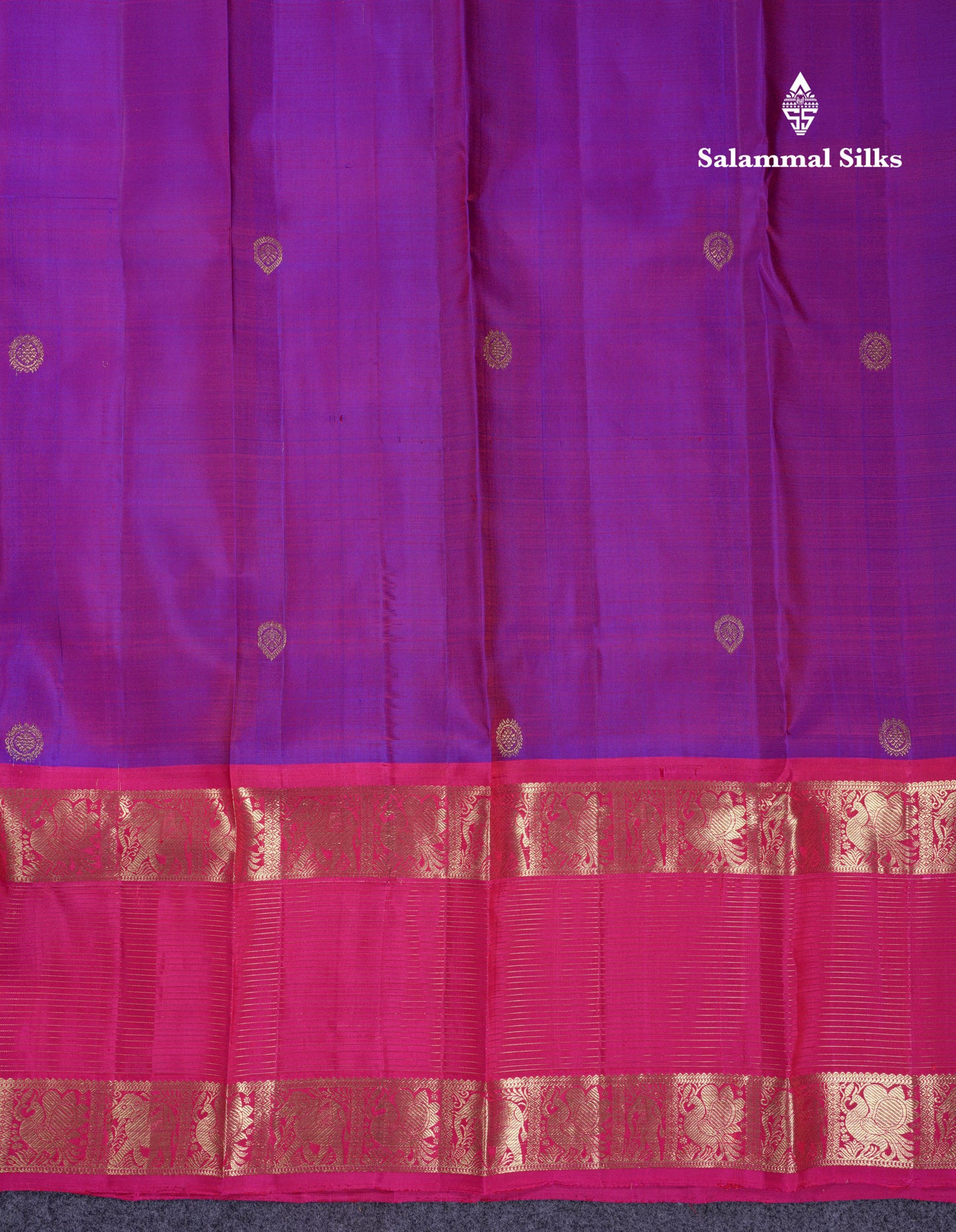 Beautiful Dual Tone Purple Pure Kanjivaram Silk Saree With Contrast Magenta Pink Traditional Border