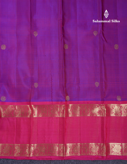 Beautiful Dual Tone Purple Pure Kanjivaram Silk Saree With Contrast Magenta Pink Traditional Border