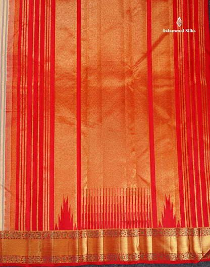 Bridal Pure Kanjivaram Silk Saree - Beige Colour Body Meenakari Work With Contrast Chilly Red Border