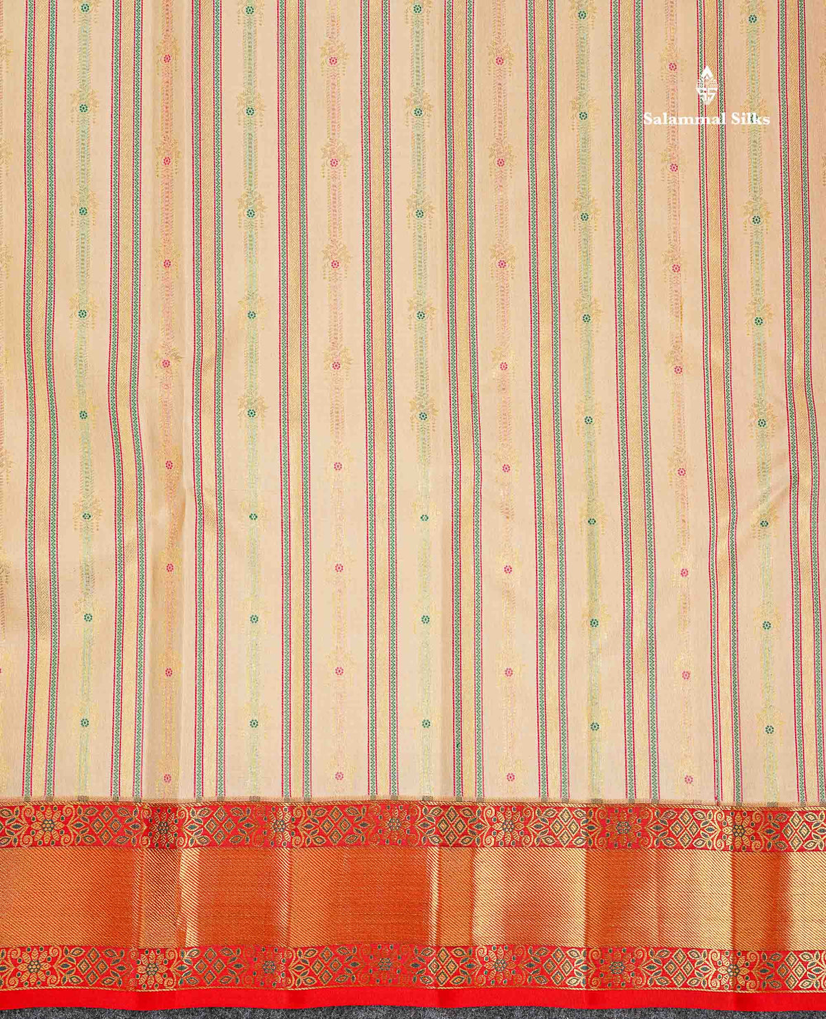 Bridal Pure Kanjivaram Silk Saree - Beige Colour Body Meenakari Work With Contrast Chilly Red Border