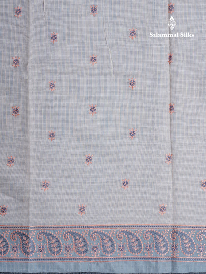 Cream Sandal Silk Kota Fancy Saree With Contrast Grey Embroidery Border