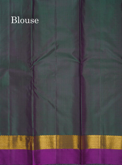 Beautiful Dual Tone Dark Maroon Pure Kanjivaram Silk Saree With Contrast Bottle Green Traditional Border
