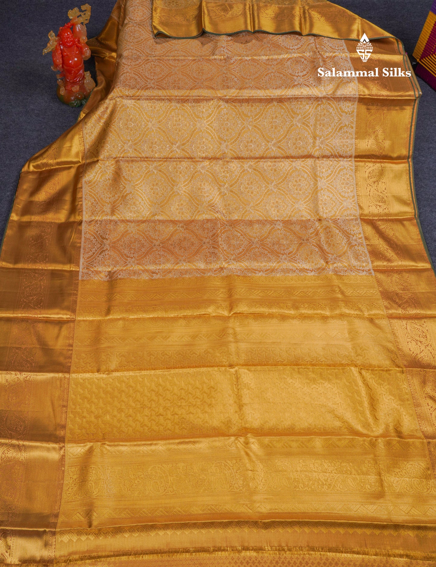 Beautiful Dark Sandal Tissue Bridal Pure Kanjivaram Silk Saree With Traditional Border