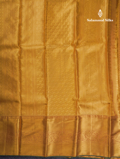 Beautiful Dark Sandal Tissue Bridal Pure Kanjivaram Silk Saree With Traditional Border