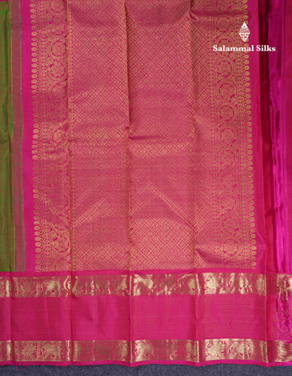 Beautiful Dual Tone Purple Pure Kanjivaram Silk Saree With Contrast Magenta Pink Traditional Border