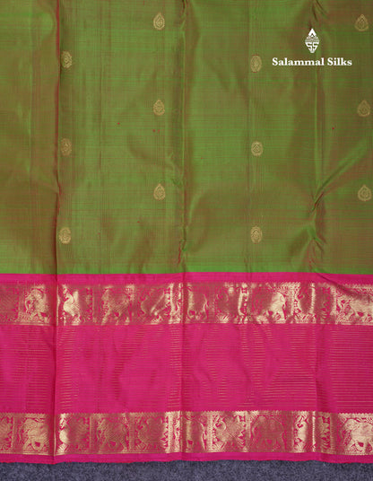 Beautiful Dual Tone Purple Pure Kanjivaram Silk Saree With Contrast Magenta Pink Traditional Border