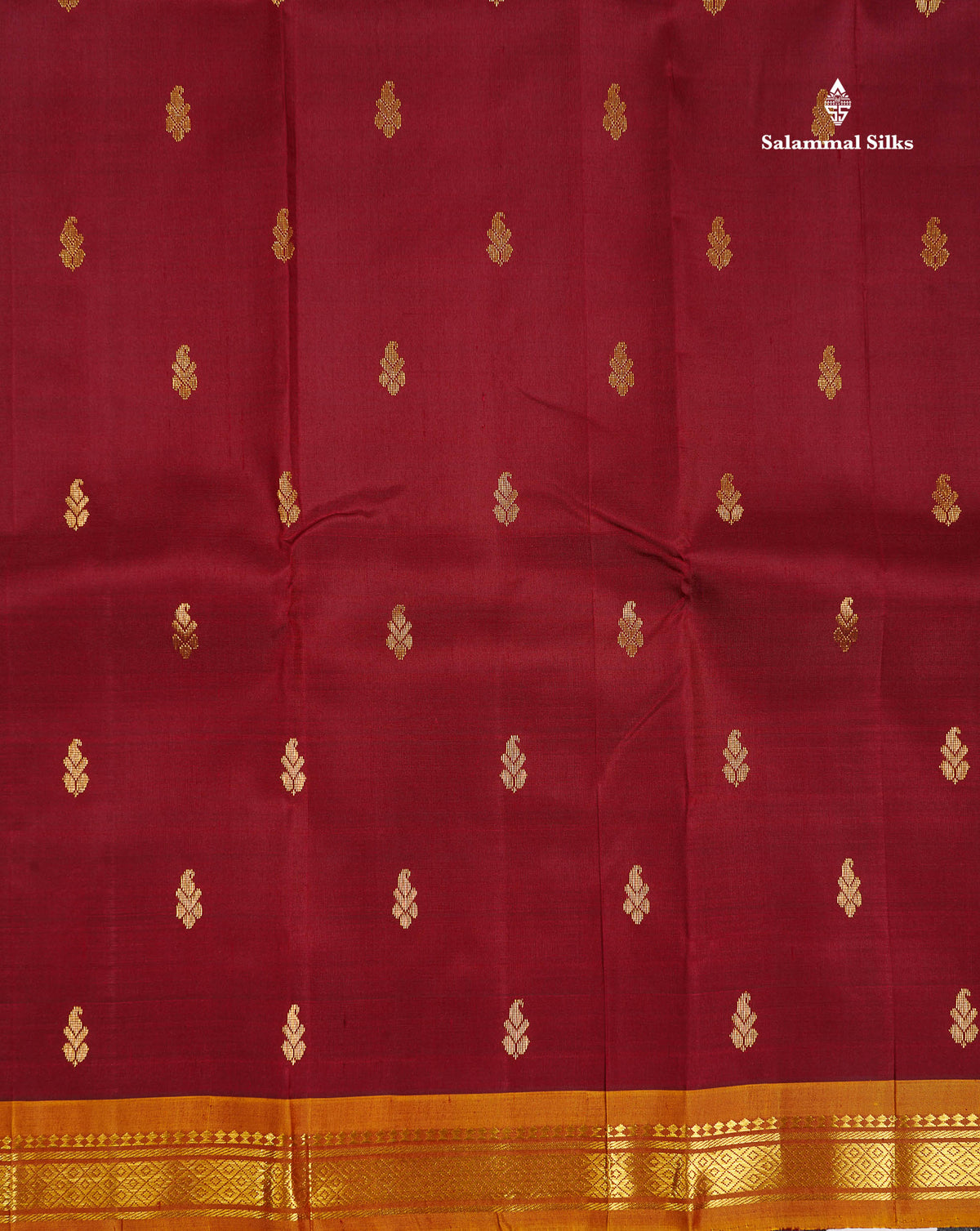 One Side Border Pure Silk Saree - Maroon Colour Small Zari Butta With Contrast Mustard Yellow Traditional Border