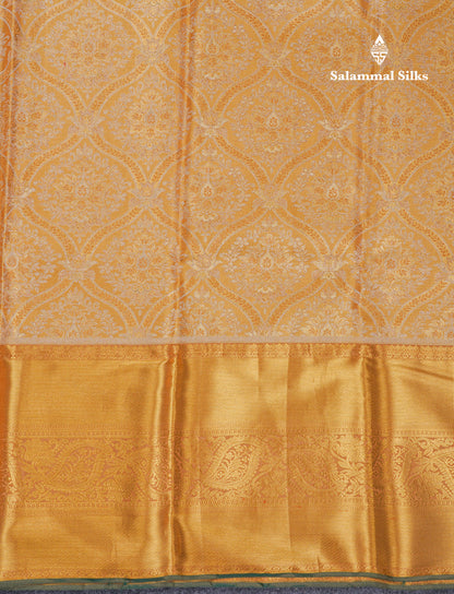 Beautiful Dark Sandal Tissue Bridal Pure Kanjivaram Silk Saree With Traditional Border