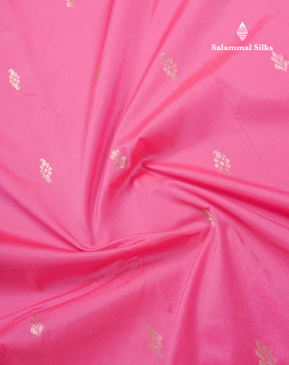 9 Yards Semi Silk Saree Pink with Contrast Bottle Green Traditional Gap Border