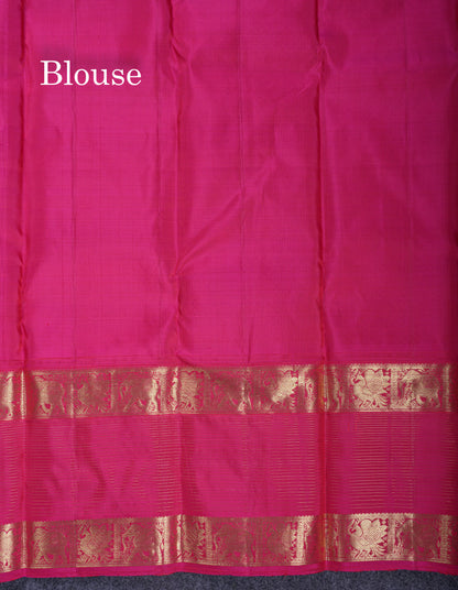 Beautiful Dual Tone Purple Pure Kanjivaram Silk Saree With Contrast Magenta Pink Traditional Border