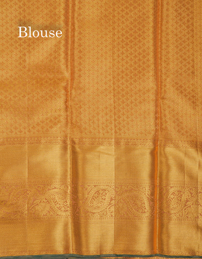 Beautiful Dark Sandal Tissue Bridal Pure Kanjivaram Silk Saree With Traditional Border