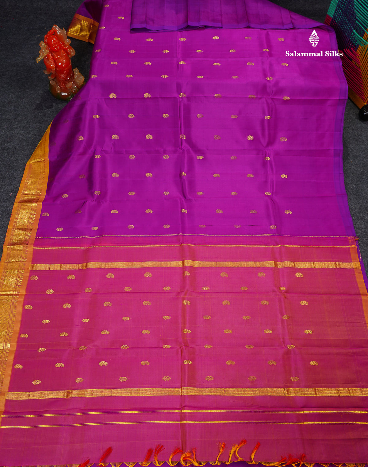 One Side Border Pure Silk Saree - Vadamalli Colour Body Small Zari Butta With Contrast Mustard Yellow Traditional Border