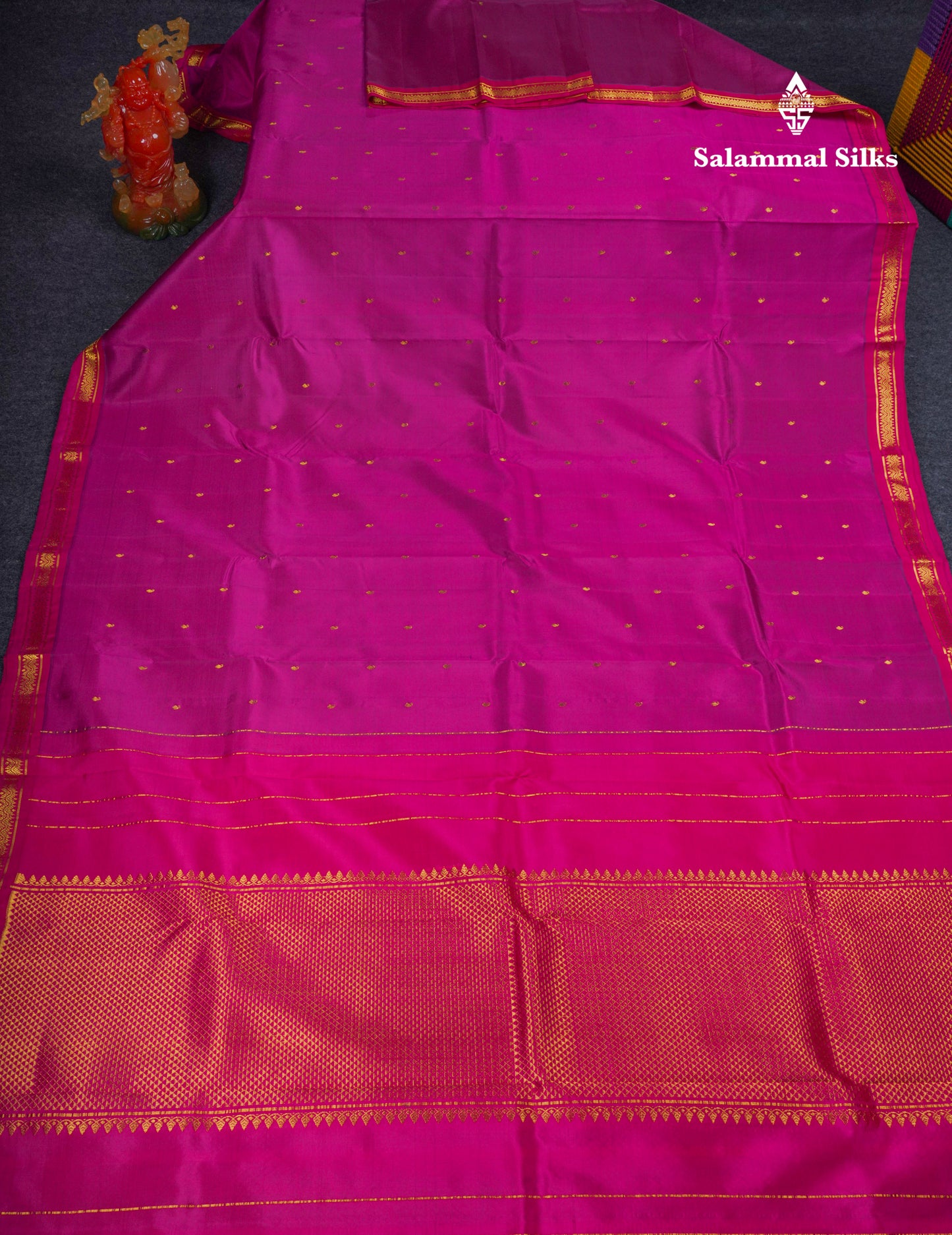Beautiful Magenta Pink Pure Kanjivaram Silk Saree With Contrast Pink Small Border