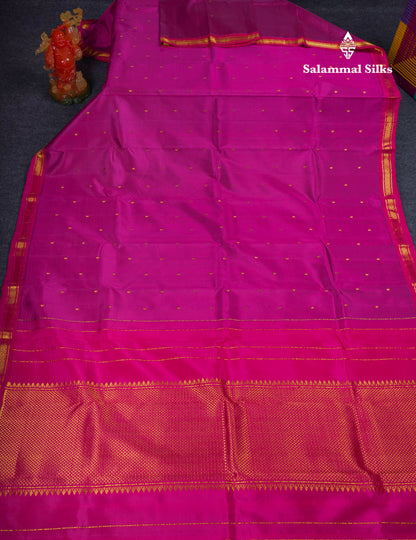 Beautiful Magenta Pink Pure Kanjivaram Silk Saree With Contrast Pink Small Border