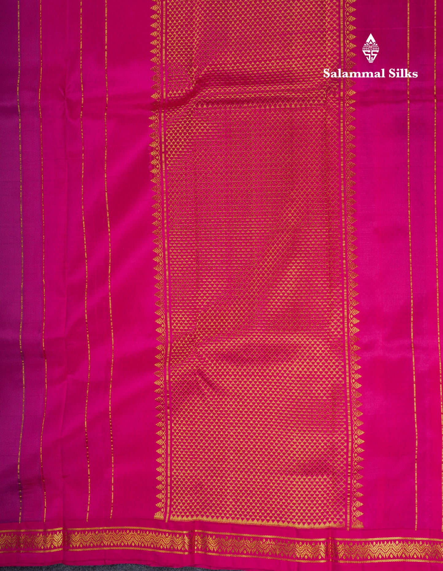 Beautiful Magenta Pink Pure Kanjivaram Silk Saree With Contrast Pink Small Border