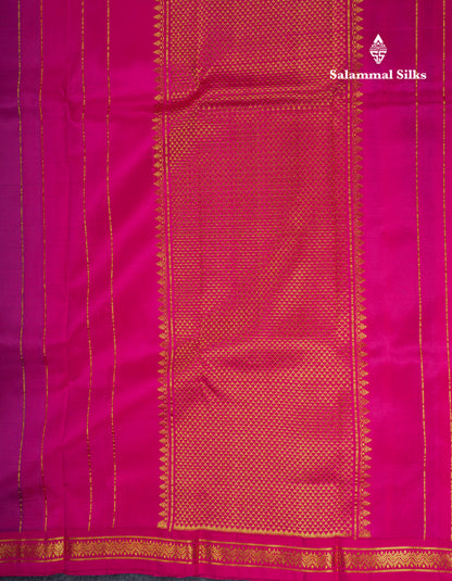 Beautiful Magenta Pink Pure Kanjivaram Silk Saree With Contrast Pink Small Border