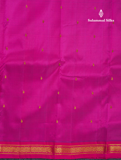 Beautiful Magenta Pink Pure Kanjivaram Silk Saree With Contrast Pink Small Border