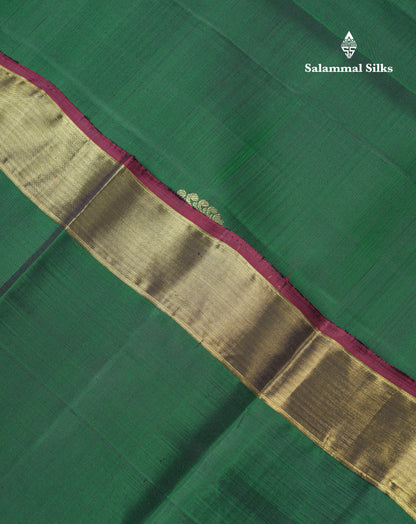 Beautiful Bottle Green Pure Kanjivaram Silk Saree With Contrast Dark Brown Traditional Evening Morning Border