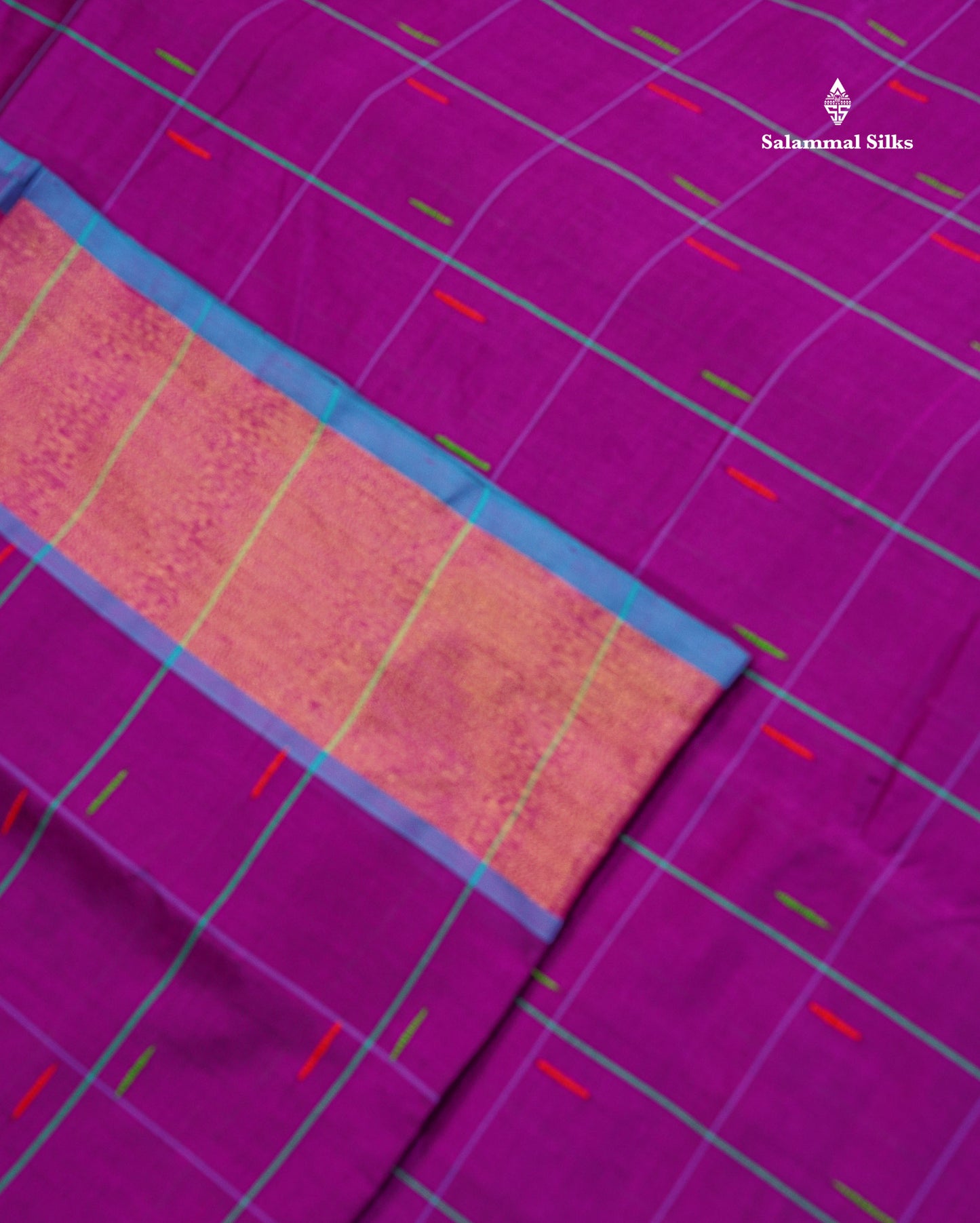 Semi Silk Cotton Saree - Magenta Pink Colour Body Checks With Thread Butta & Tissue Border