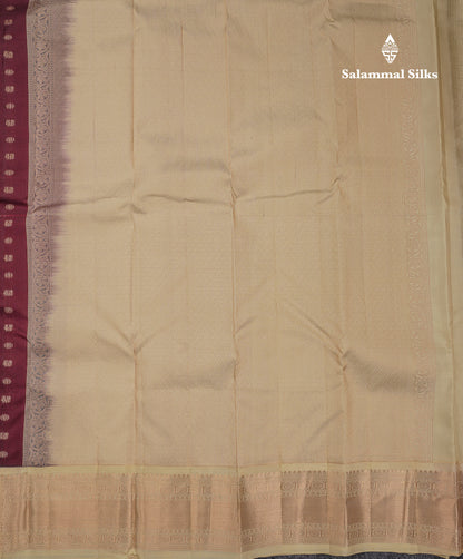 Beautiful Dark Maroon Chakaram  & Peacock Butta Pure Kanjivaram Silk Saree With Contrast Sandal Traditional Border
