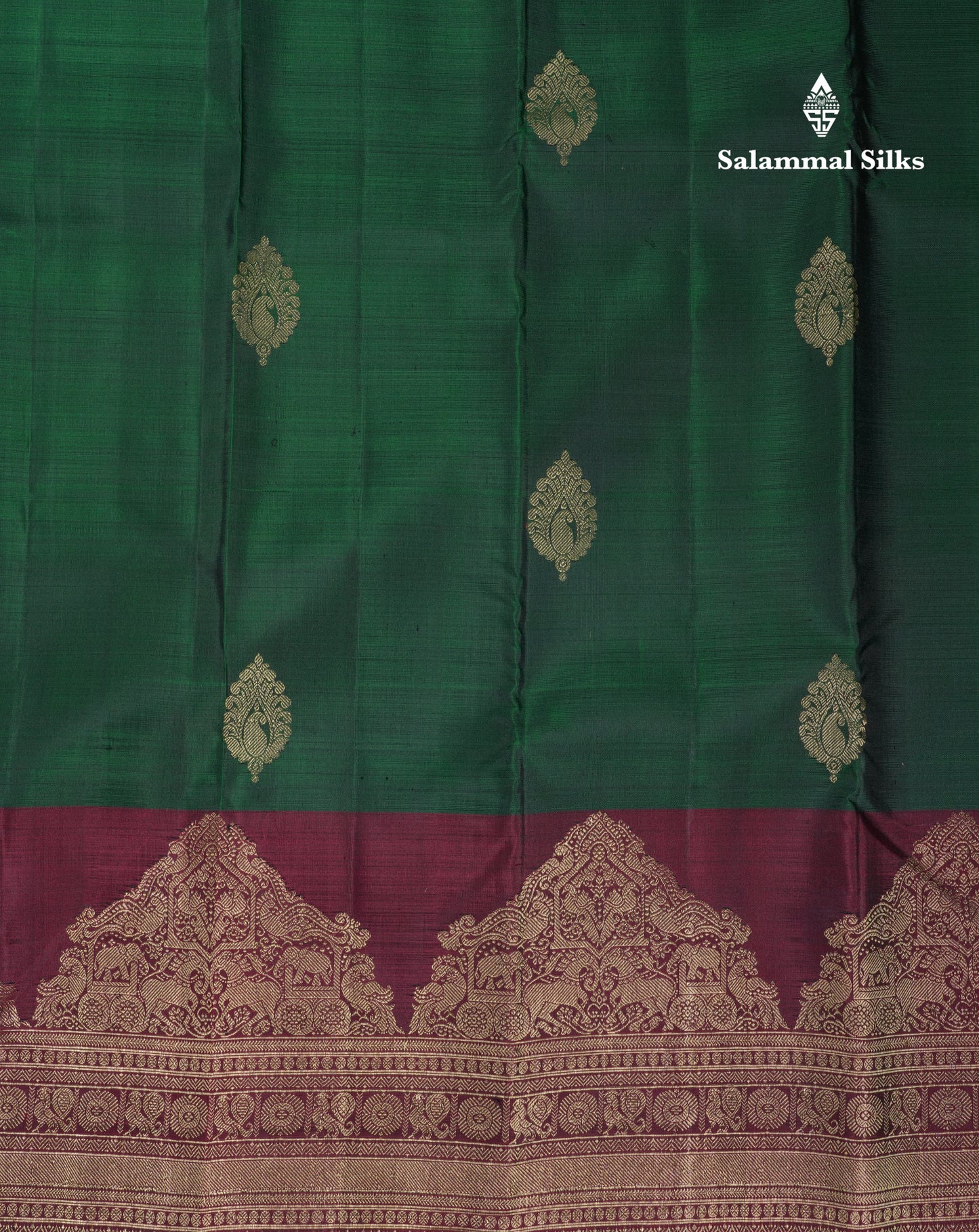Beautiful Bottle Green Pure Kanjivaram Silk Saree With Contrast Dark Brown Traditional Evening Morning Border