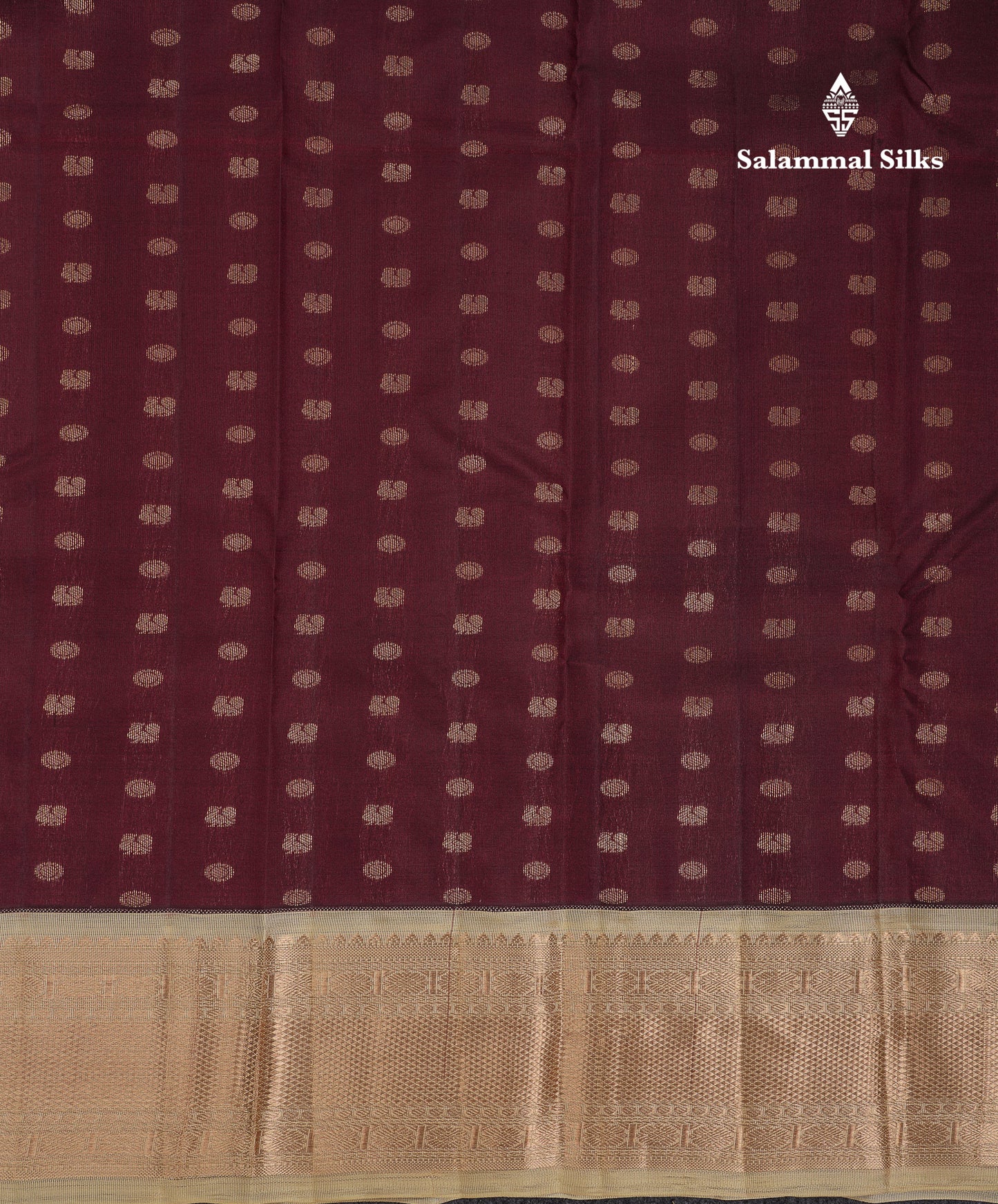 Beautiful Dark Maroon Chakaram  & Peacock Butta Pure Kanjivaram Silk Saree With Contrast Sandal Traditional Border