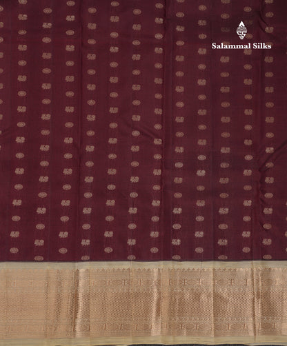 Beautiful Dark Maroon Chakaram  & Peacock Butta Pure Kanjivaram Silk Saree With Contrast Sandal Traditional Border