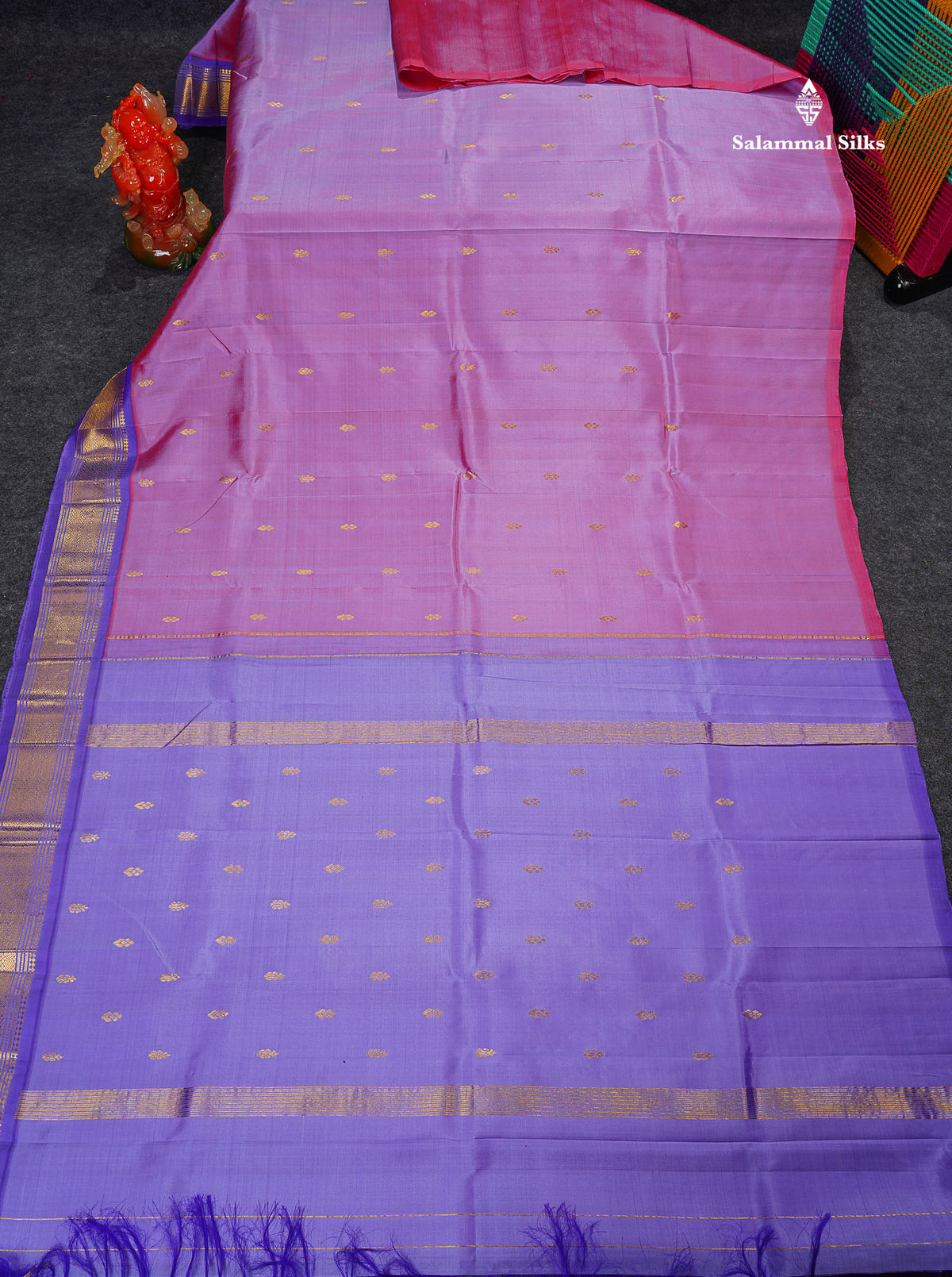 One Side Border Pure Silk Saree - Lavender Pink Colour Body Zari Butta With Violet Border 