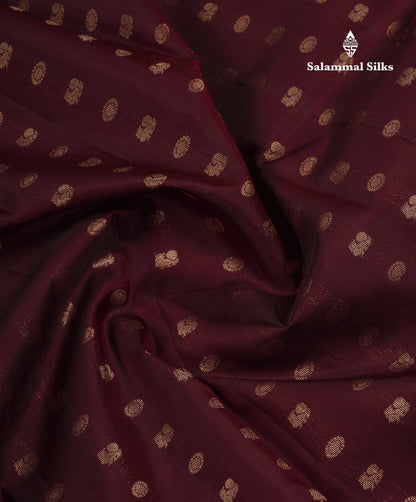 Beautiful Dark Maroon Chakaram  & Peacock Butta Pure Kanjivaram Silk Saree With Contrast Sandal Traditional Border